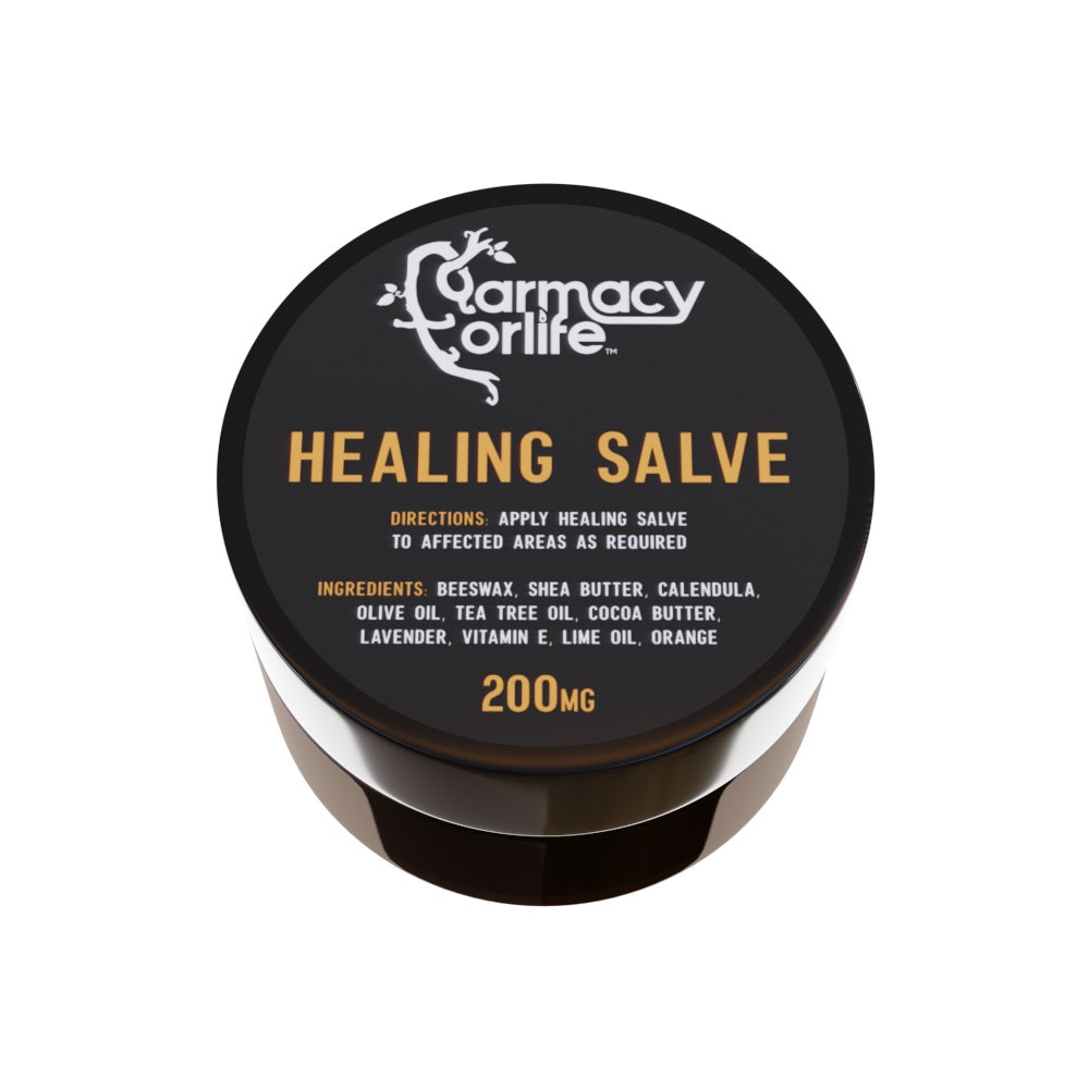 Close up of Farmacy For Life's Healing Salve in its packaging