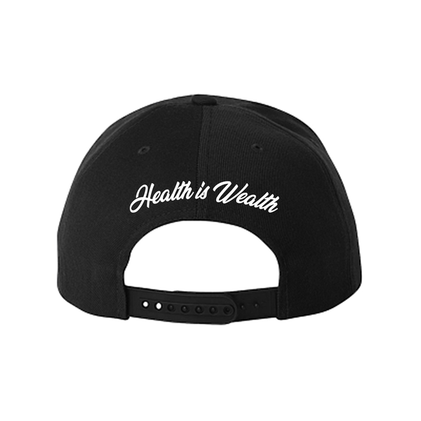 Black Farmacy For Life branded "Health is Wealth" snapback hat