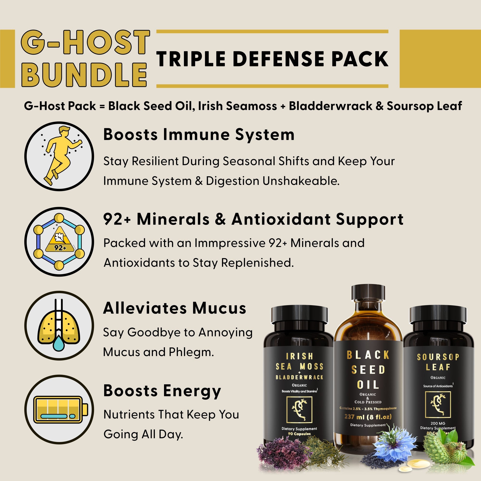 G-Host Bundle (Black Seed Oil, Irish Sea Moss, Soursop Leaf)
